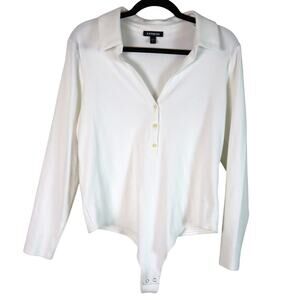 EXPRESS White Body Suit w/ Collar Ribbed Long Sleeves NWOT Capsule Classic XL